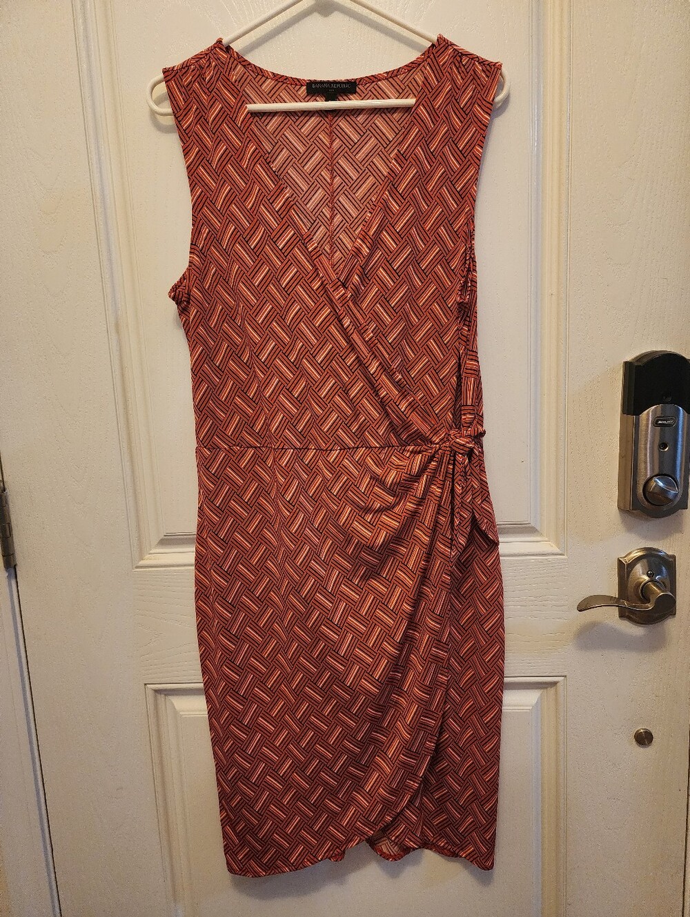 Banana Republic Red Patterned Sleeveless Wrap-Style Midi Dress